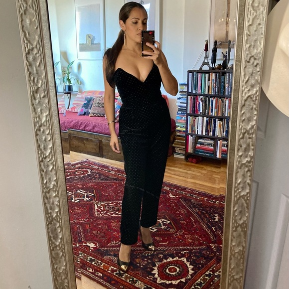 Amanda Uprichard🖤velvet jumpsuit with gold tiny dots.Size small. NWT - Picture 4 of 5